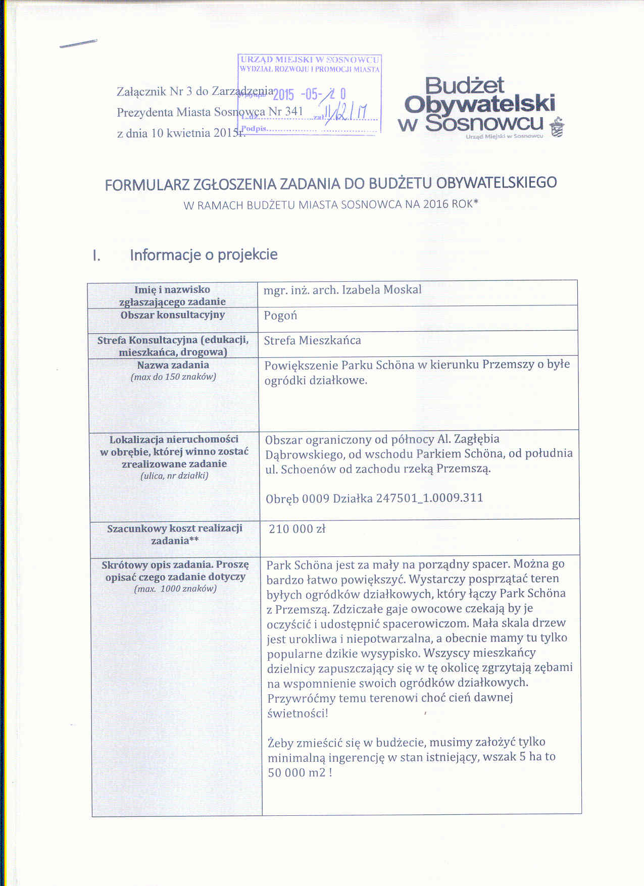 Skan formularza projektu